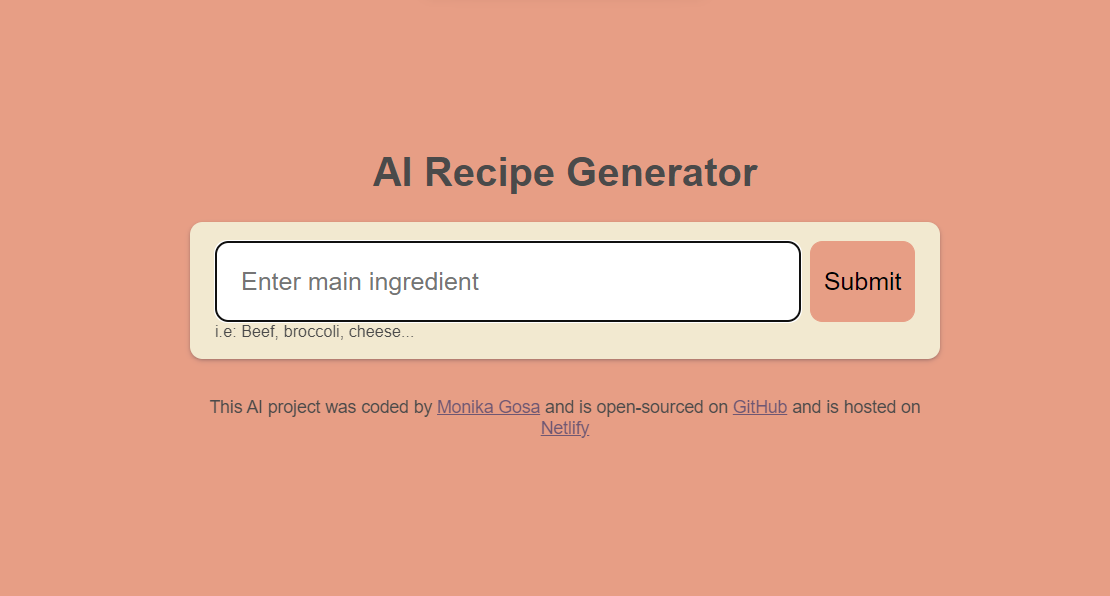 Recipe generator app image